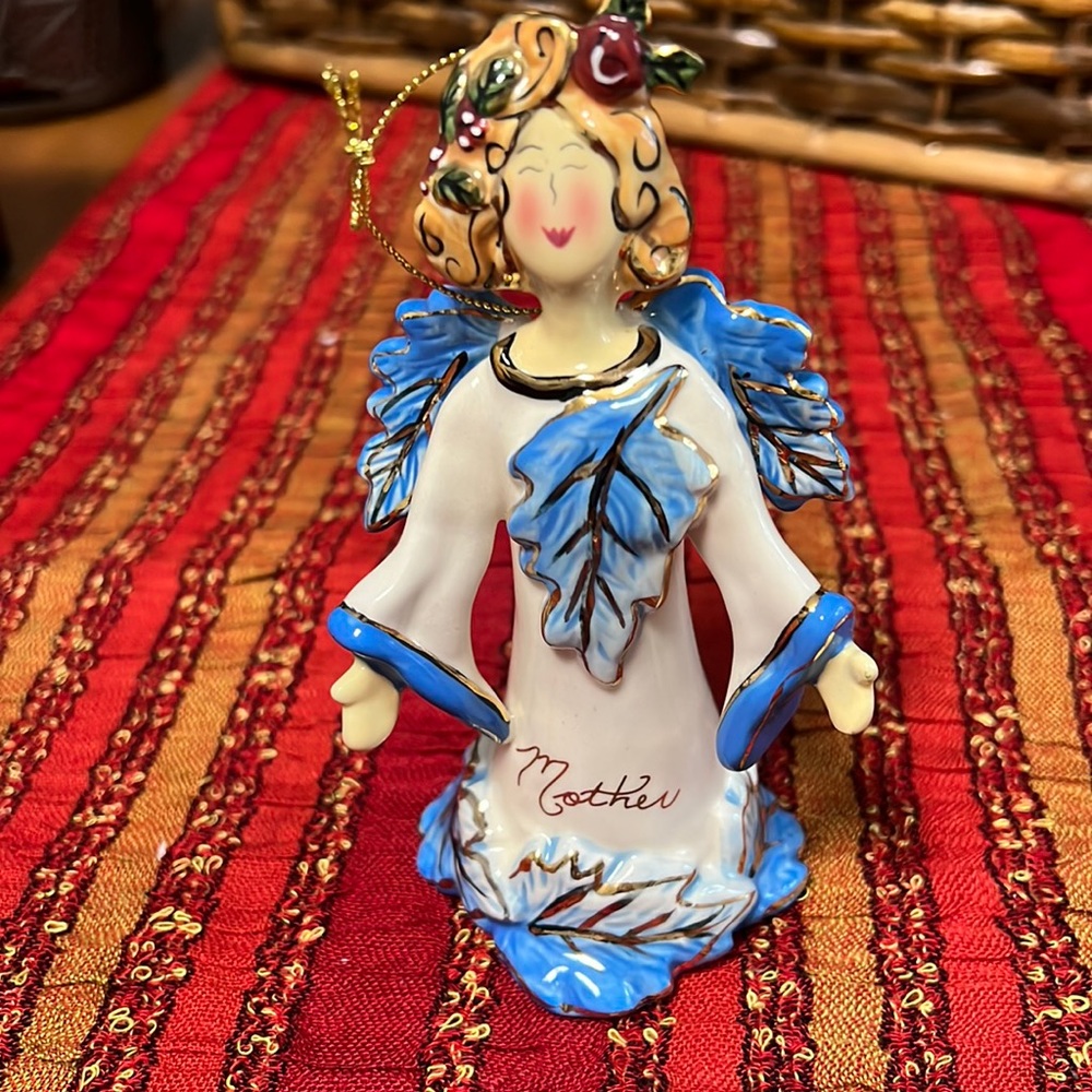 Blue Sky Angel Mother Ornament Bell EUC
